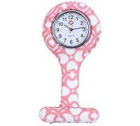 Eighosee Pink Flower Pattern Silicone Nurses Brooch Tunic Pocket Watch Stainless Dial