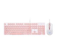 Eighosee Portable Retro Keyboard and Mouse Kit - Wired Gaming With Round Key Cap, Multimedia Button - Pink
