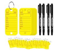 Eighosee PVC Tags with Labels and Rings, Car Key Tags for Organization, Identifiers, and Luggage Tags with Markers 500PCS Yellow
