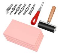Eighosee Rubber Stamp Carving Blocks Pink Rubber Carving Blocks Linoleum Blocks with Cutter Tools for Stamp Maker