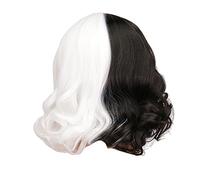 Eighosee Short Wigs with Bangs Shoulder Length Wavy Wig for Women Short Curly Wig for Women(Black and White)