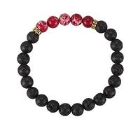 Eighosee Unisex Lava Stone Elastic Beaded Bracelet Energy Oil Diffuser Bracelets 8MM Black & Red
