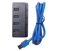 Eighosee Usb 3.0 Hub 4 Ports Speed 5Gbps Power Adapter For Pc Laptop With On/Off Switch Black