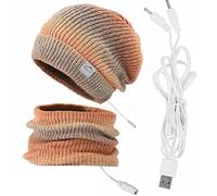 Eighosee USB Heated Hat and Scarf Winter Soft Warm Knitted Beanie Hat Neck Warmer for Outdoor Skiing Camping Hunting,Orange