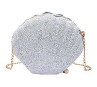 Eighosee Women Little Mermaid Seashell Purse -Body Shoulder Bags Glitter Sequins Chain Evening Purse, White