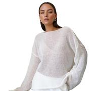Eighosee Women Oversized Long Sleeve Sheer Mesh Knit Sweater Tops Y2K Summer Loose Hollow Out Pullover Jumper Shirt Beach White M