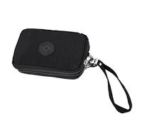 Eighosee Women Small Wallet Washer Wrinkle Fabric Phone Purse Three Zippers Portable Make Up bag Black