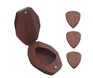 Eighosee Wooden Guitar Pick Plectrum Box with 3 Guitar Picks Holder Personalized Storage Box Guitarra Accessories