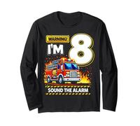Eight 8yr 8th Birthday Fire Truck Firefighter 8 Year Old Boy Long Sleeve T-Shirt