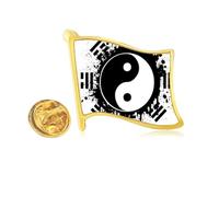 Eight Diagrams Taiji Yin-yang China Pattern Golden Metal Flag Lapel Pin Badge