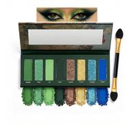 Eight Green & Blue Eyeshadow Palette - Matte Shimmer Glitter Powder Eye Shadow Set for Women with Dual-Ended Applicator and Integrated Mirror (Heaulle, Poyel, Tall, Book, Content, Crown, Pourage,