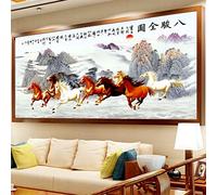 Eight Horses Wall Art for Living Room, Chinese Style Vintage Art Prints Painting for Home Aesthetic Decoration Gallery Package 80x140cm Innerframe