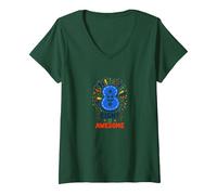 Eight is Awesome Birthday Celebration for Kids V-Neck T-Shirt, Women, Forest Green, L