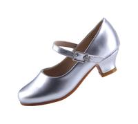 EIGHT KM Girls High Heel Dress Shoes Mary Jane Princess Wedding Party Pump Shoes EKM7015 Patent Leather Silver 11 UK Little Kid