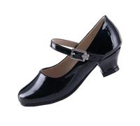 EIGHT KM Girls High Heel Dress Shoes Mary Jane Princess Wedding Party Pump Shoes EKM7015 Patent Leather Black UK Toddler Size 7