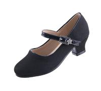 EIGHT KM Girls High Heel Dress Shoes Mary Jane Princess Wedding Party Pump Shoes EKM7015 Sparkle Glitter Minerva Black 4 UK Big Kid