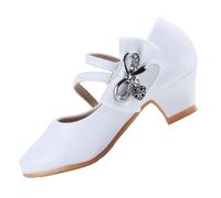 EIGHT KM Girls High Heel Dress Shoes Mary Jane Princess Wedding Party Pump Shoes EKM7035 Microfiber Leather Athena Metallic Bow White UK Little Kid Size 11