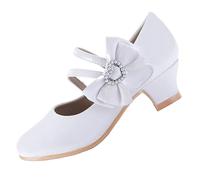 EIGHT KM Girls High Heel Dress Shoes Mary Jane Wedding Party Pump Princess Shoes EKM7035 Patent Leather Heart Pearl Bow White UK Big Kid Size 3