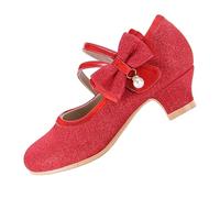 EIGHT KM Girls High Heel Dress Shoes Mary Jane Wedding Party Pump Princess Shoes EKM7035 Sparkle Glitter Pearl Minerva Red UK Big Kid Size 2