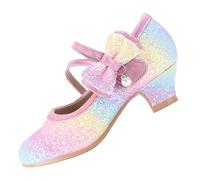 EIGHT KM Girls High Heel Dress Shoes Mary Jane Wedding Party Pump Princess Shoes EKM7035 Sparkle Glitter Pearl Crystal Rainbow UK Toddler Size 9