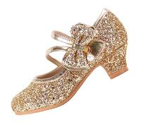 EIGHT KM Girls High Heel Dress Shoes Mary Jane Wedding Party Pump Princess Shoes EKM7035 Sparkle Glitter Pearl Crystal Gold UK Toddler Size 9