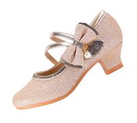 EIGHT KM Girls High Heel Dress Shoes Mary Jane Wedding Party Pump Princess Shoes EKM7035 Sparkle Glitter Pearl Minerva Gold UK Toddler Size 9