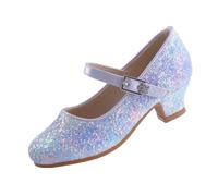 EIGHT KM Girls High Heel Dress Shoes Mary Jane Wedding Party Pumps Princess Shoes EKM7015 Sparkle Glitter Starry Blue 5 UK Big Kid