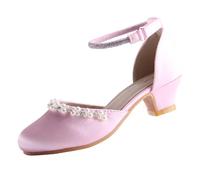 EIGHT KM Girls High Heel Dress Shoes Wedding Party Pumps Princess Shoes EKM7033 Smooth Shiny Silk Pearl Pink UK Big Kid Size 5