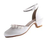 EIGHT KM Girls High Heel Dress Shoes Wedding Party Pumps Princess Shoes EKM7033 Smooth Shiny Silk Pearl Ivory UK Big Kid Size 5