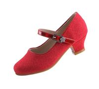 EIGHT KM Mary Jane Girls High Heel Dress Shoes Wedding Party Pumps Princess Shoes EKM7015 Sparkle Glitter Minerva Red UK Big Kid Size 3