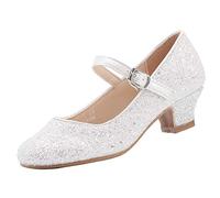 EIGHT KM Mary Jane Girls High Heel Dress Shoes Wedding Party Pumps Princess Shoes EKM7015 Sparkle Glitter Cinderella White UK Toddler 10