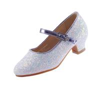EIGHT KM Mary Jane Girls High Heel Dress Shoes Wedding Party Pumps Princess Shoes EKM7015 Sparkle Glitter Cinderella Light Blue 2 UK Big Kid