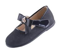 EIGHT KM Toddler Girls Dress Shoes Mary Jane Princess Wedding Ballet Flats Shoes EKM7063 Sparkly Glitter Crown Minerva Black UK Size 6