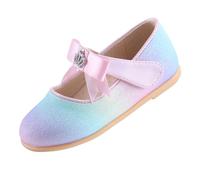 EIGHT KM Toddler Girls Dress Shoes Mary Jane Princess Wedding Ballet Flats Shoes EKM7063 Sparkly Glitter Crown Minerva Rainbow UK Size 5