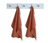 Eight Owls Linen Kitchen Towels - 50 cm x 68 cm - 100% Pure Stonewashed Linen Hemstitch Dish/Hand Towel/Tea Towel - Set of 2 (Rustic Orange)