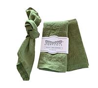 Eight Owls Linen Napkins - 100% Pure Stonewashed Linen Cloth Napkins - Mitered Corners - Size 45 cm x 45 cm - Set of 4 (Pepper Green)