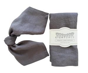 Eight Owls Linen Napkins - 100% Pure Stonewashed Linen Cloth Napkins - Mitered Corners - Size 45 cm x 45 cm - Set of 4 (Medium Grey)