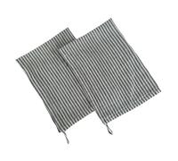 Eight Owls Stonewashed Linen Kitchen Dish Towels - 50 x 68 cm - 100% Pure Linen Tea Towel/Hand Towel - set of 2 (Gray Stripe)