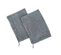 Eight Owls Stonewashed Linen Kitchen Dish Towels - 50 x 68 cm - 100% Pure Linen Tea Towel/Hand Towel - set of 2 (Navy Stripe)