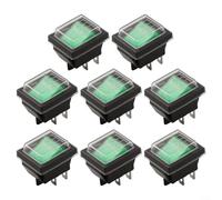 EIGHT PACK WATERPROOF ROCKER SWITCHES WITH GREEN LIGHT INDICATOR FOR AUTOMOTIVE APPLICATIONS