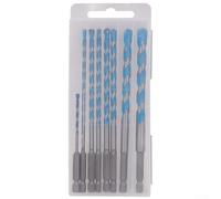 Eight piece extended drill bit set designed for concrete drilling, 6mm hex shank compatible with electric drills, suitable for impact and rotary drilling modes
