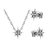 Eight Pointed Star Charm Jewelry Set Stainless Steel Earrings And Necklace With White Stones Handmade Accessories Modern Fashion Statement
