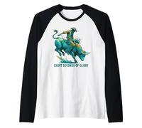 Eight Seconds of Glory Teal Bull Rider Western Art Raglan Baseball Tee