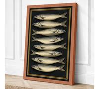 Eight Silver Fish Japandi Canvas Wall Art Print 24x16 Inch