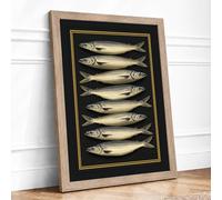 Eight Silver Fish Japandi Framed Wall Art Print A1 (84.1×59.4cm) Oak, Wall Decor for Living Room, Bedroom, Office & Home, Ready to Hang, Art Gift