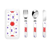 Eight-way rotating flower Children's tableware 3-piece set, reusable knife, fork and spoon cutlery set, portable children's food protection tableware