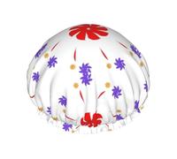 Eight-way rotating flower Print Shower Cap - Reusable, Double Layer, Breathable, Adjustable Elastic Strap, Hotel Travel Essentials