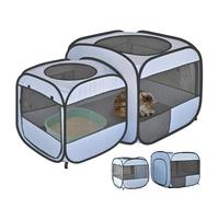 EighteenTek 2-in-1 Portable Cat Playpen, Detachable into 2 Separate Cages with Additional 2 Doors, Pop up Pet Play Pen Cat Tent House, Foldable Puppy Enclosure Kitten Crates Indoors Outdoor(Grey)