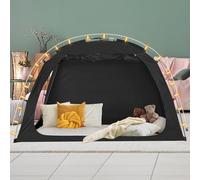 EighteenTek Bed Tent with Lights, Twin Bed Canopy Black - Portable 90% Blackout Sleeping with 2 Doors Breathable Private Indoor Tent for Bedroom Decor, Easy to Assemble