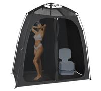 EighteenTek Upgraded Pop-Up Shower Tent, Black, 2-Room Privacy Shelter with Floor & Dual Doors, Portable Camping Toilet & Changing Tent, 83" x 47" x 77.6"H